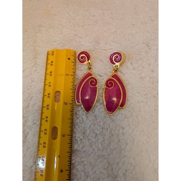 Gold-Plated Pink Swirl Drop Post Earrings By Berebi Designer Jewelry - Picture 6 of 7